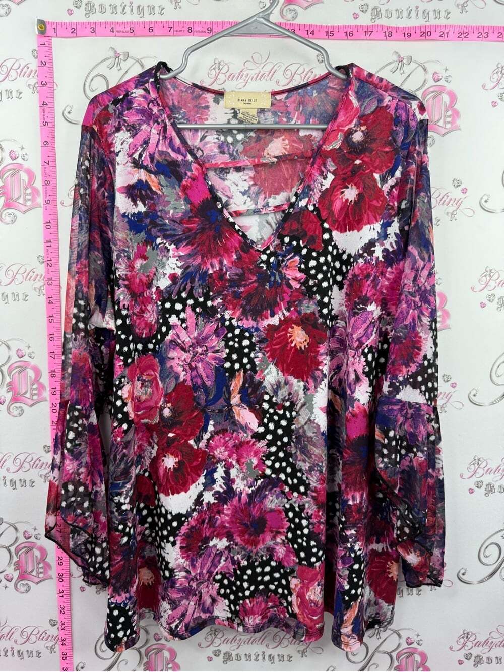 Dana Belle Floral V-Neck Tunic in Pink & Black